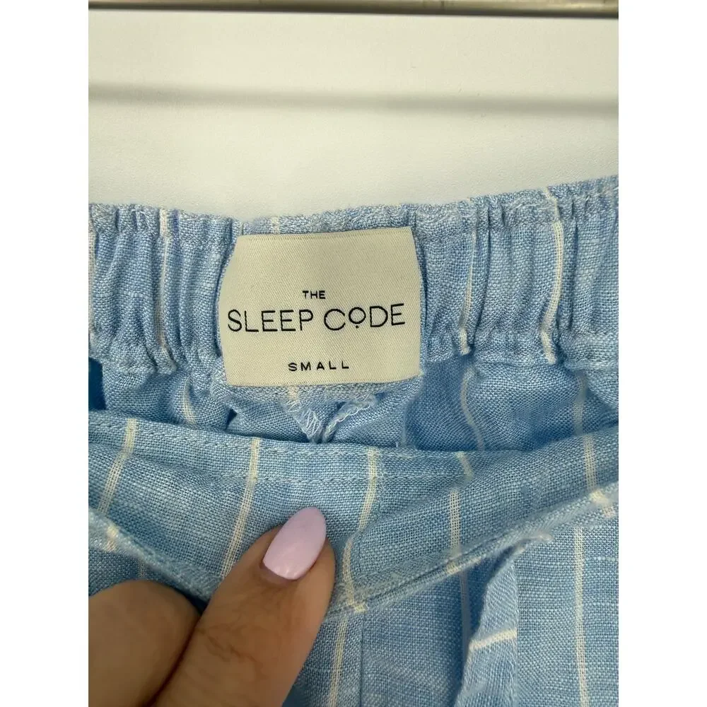The Sleep Code Pajama Set Striped Linen Long PJ Blue White Size Small S